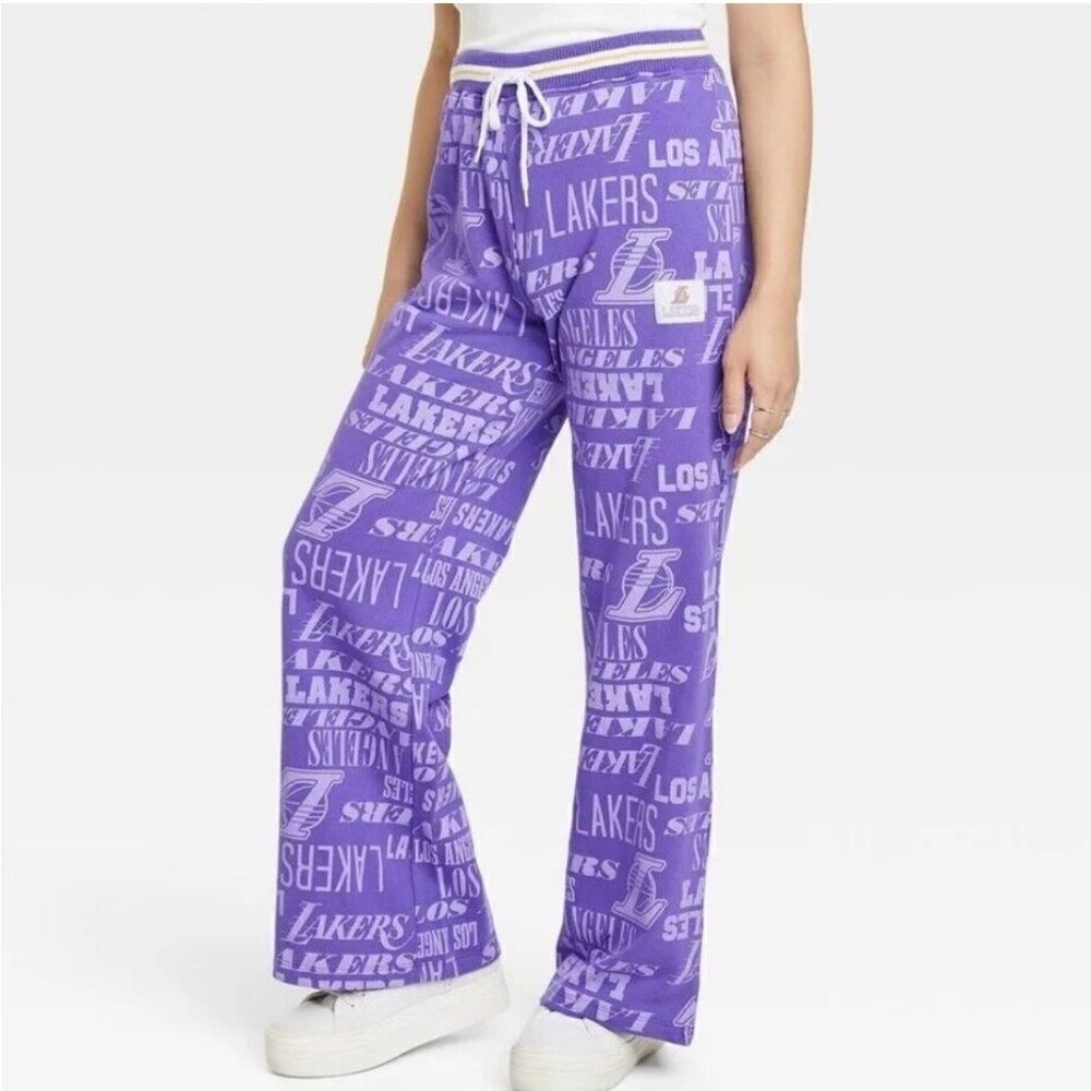 Women's NBA Lakers Wide Leg Graphic Pants - Purple Large